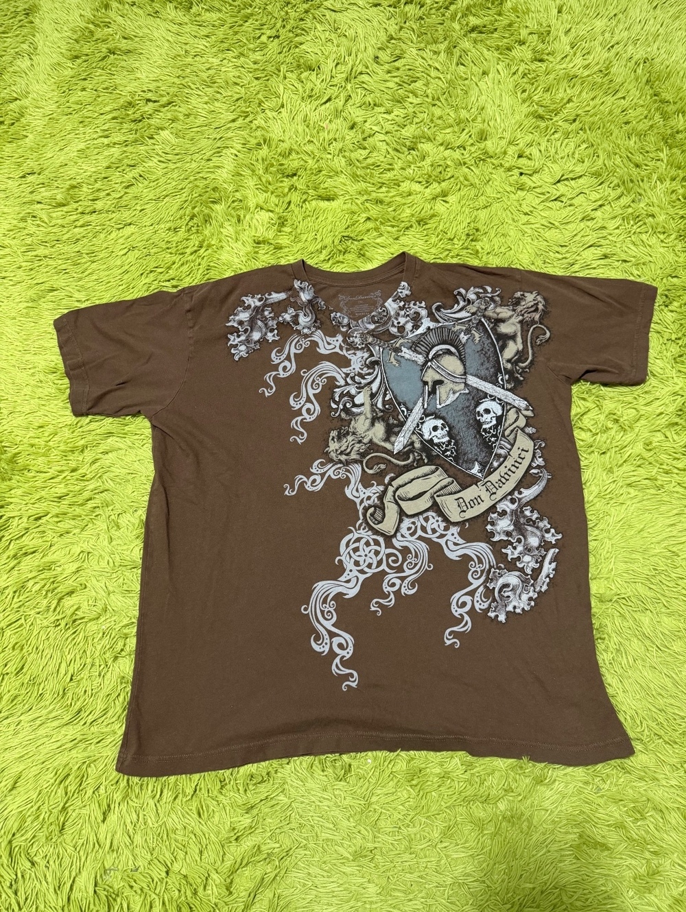 Vintage Y2K Skull Grunge AOP All over Print Graphic T-shirt Size 2XL Brown